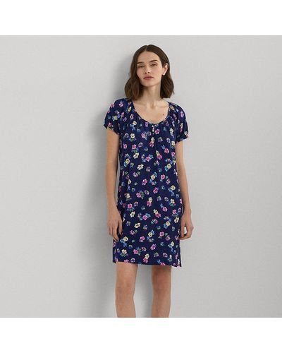Lauren by Ralph Lauren Floral Cotton-blend Jersey Nightgown - Blue