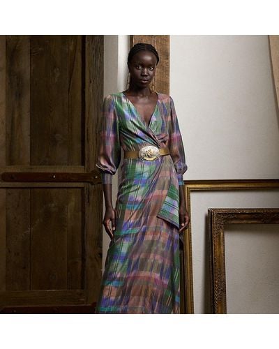 Ralph Lauren Collection Saundra Print Silk Habotai Evening Dress - Gray