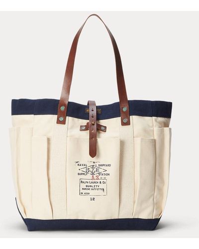 Polo Ralph Lauren Leather-trim Canvas Tote - Natural