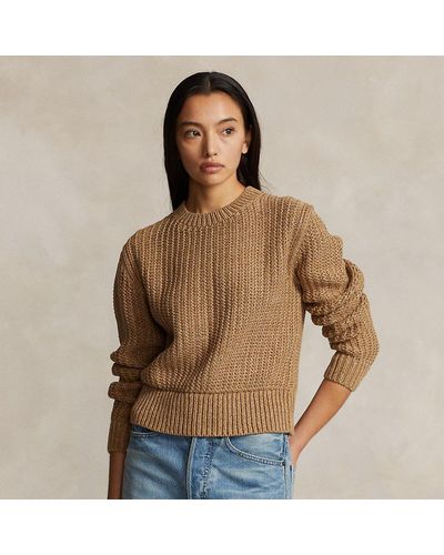 Ralph Lauren Openwork Cotton-blend Crewneck Sweater - Brown