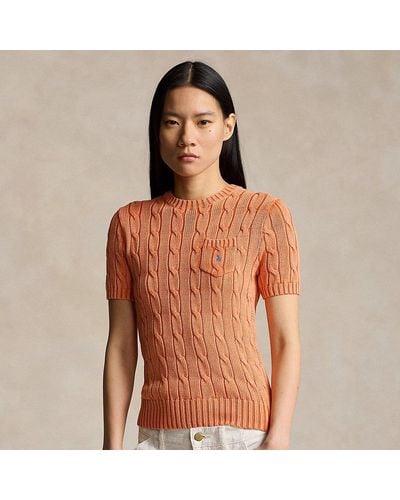 Ralph Lauren Cotton Cable Short-sleeve Sweater - Orange