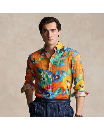Polo Ralph Lauren Classic Fit Floral-print Linen Shirt - Orange