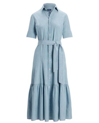Polo Ralph Lauren Tiered Cotton Chambray Shirtdress - Blue