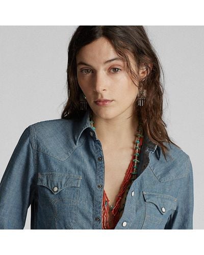 RRL Camicia western in chambray indaco - Blu