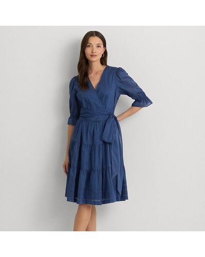 Lauren by Ralph Lauren Baumwollvoile-Kleid mit Schnürung vorne - Blau