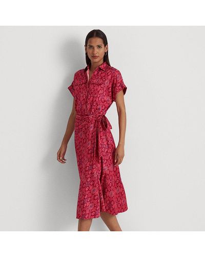 Ralph Lauren Petite - Robe nouée à la taille motif géométrique - Rouge