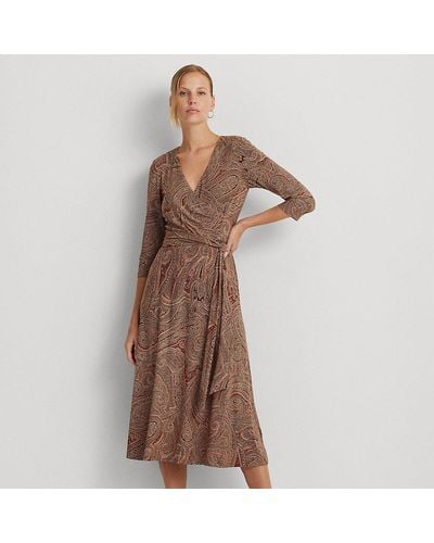 Lauren by Ralph Lauren Paisley Surplice Stretch Jersey Dress - Brown