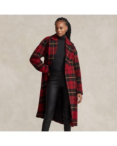 Ralph Lauren Plaid-motif Wool Twill Wrap Coat - Red