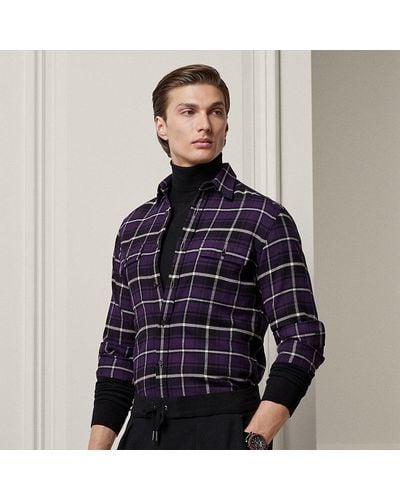 Ralph Lauren Purple Label Geruit Keperstof Overhemd - Blauw