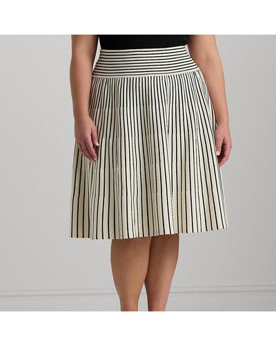 Lauren by Ralph Lauren Curve - Striped Cotton-blend Midi Skirt - Natural