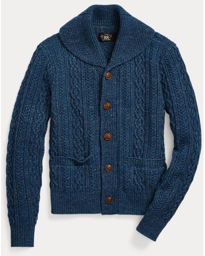 RRL Cable Cotton-wool Shawl Cardigan - Blue