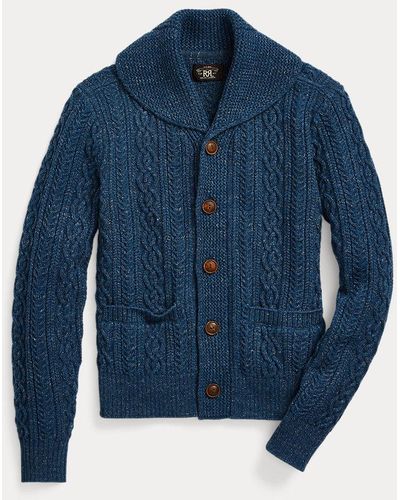 RRL Cardigan torsadé col châle coton laine - Bleu