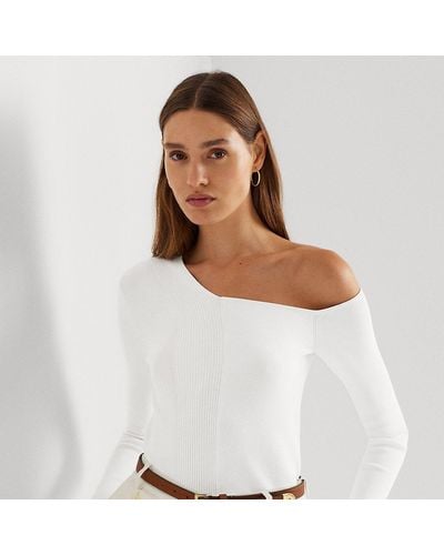 Lauren by Ralph Lauren Maglia monospalla a coste - Bianco