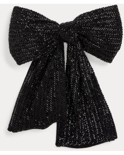 Ralph Lauren Collection Embellished Silk Charmeuse Scarf Bow Tie - Black