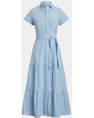 Polo Ralph Lauren Tiered Cotton-poplin Midi Dress - Blue