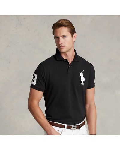 Ralph Lauren Custom Slim Fit Big Pony Mesh Polo Shirt - Black