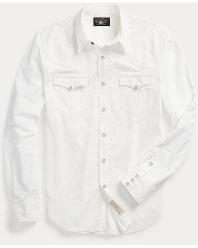 RRL Camisa Western de popelina Slim Fit - Blanco