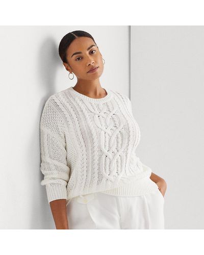 Lauren by Ralph Lauren Ralph Lauren Cable-knit Cotton Crewneck Sweater - Gray