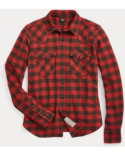 RRL Camisa Western de algodón y lino - Rojo