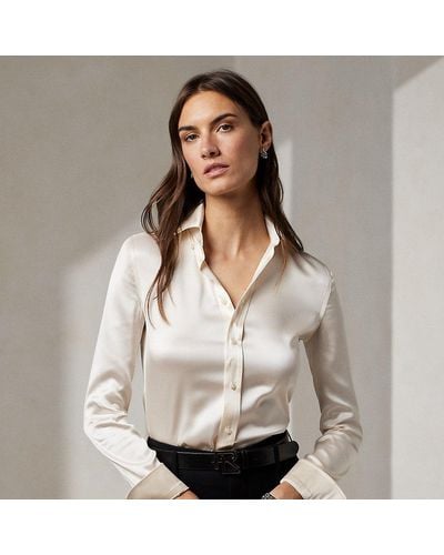 Ralph Lauren Collection Cameron Straight Fit Silk Shirt - White
