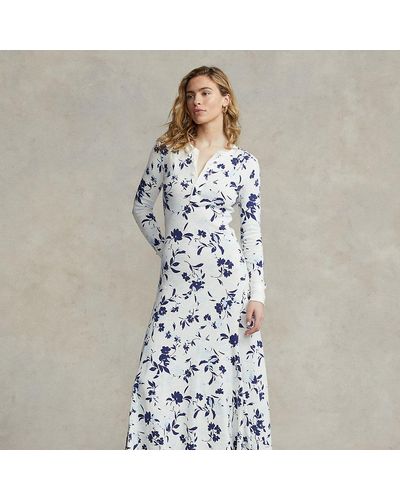Ralph Lauren Floral Waffle-knit Henley Dress - Blue