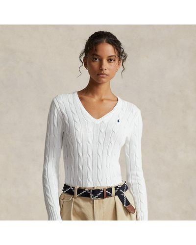 Ralph Lauren Cable-knit Cotton V-neck Sweater - White
