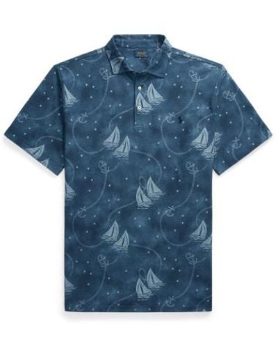 Ralph Lauren Grotere Maten - Geprint Mesh Polo-shirt - Blauw