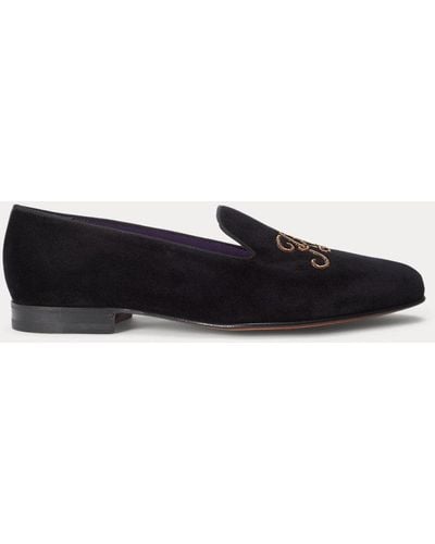 Ralph Lauren Purple Label Pantofole Alonzo in velluto ricamate - Nero