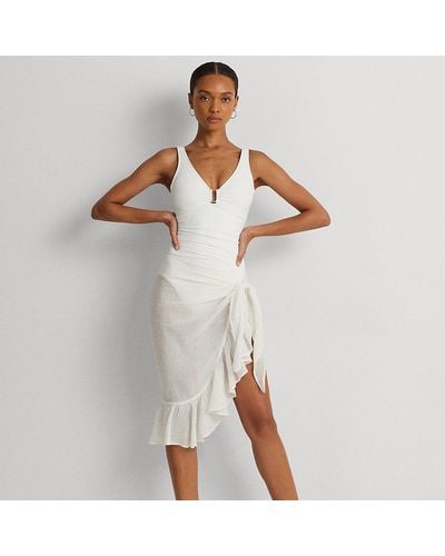 Lauren by Ralph Lauren Ralph Lauren Ruffle-trim Cotton-linen Wrap Skirt - White