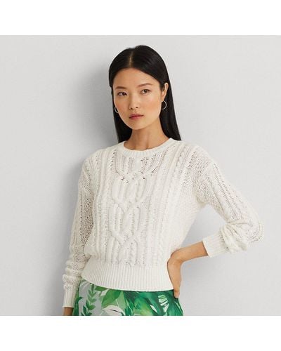 Lauren by Ralph Lauren Ralph Lauren Cable-knit Cotton Crewneck Sweater - White