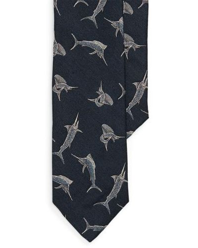 Polo Ralph Lauren Marlin-print Silk-linen Serge Tie - Blue