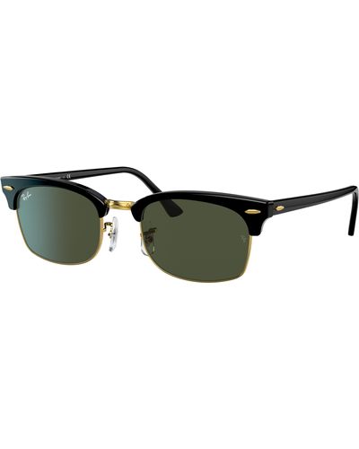 Ray-Ban Sunglasses Unisex Clubmaster Square Legend Gold - Mock Tortoise Frame Green Lenses 52-21 - Multicolour