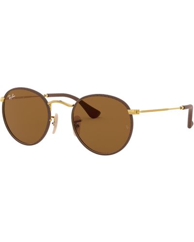 Ray-Ban Round Craft Sunglasses Gold Frame Brown Lenses 50-21 - Black