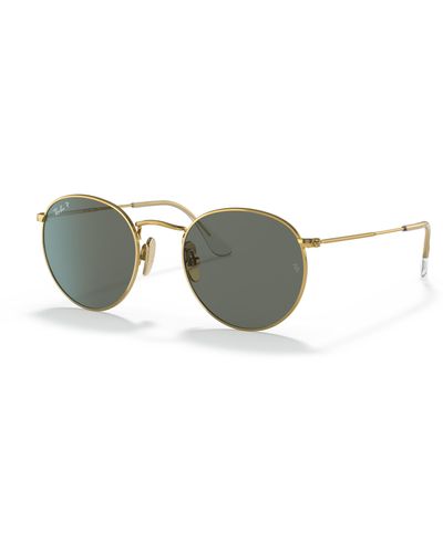 Ray-Ban Round Titanium Sunglasses Frame Green Lenses Polarized - Black
