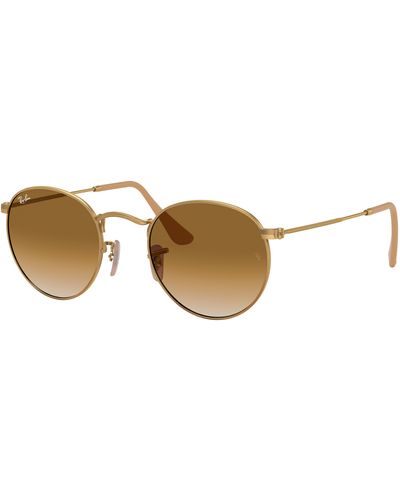 Ray-Ban Sunglasses Man Round Metal - Gold Frame Green Lenses 50-21 - Black