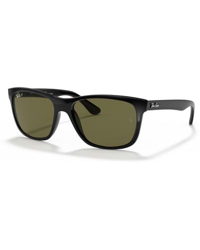 Ray-Ban Square Polarised Wayfarer Sunglasses in Black Polarised Green - Negro