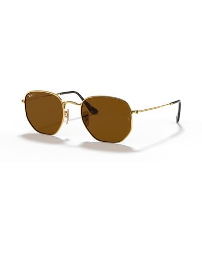 Ray-Ban Hexagonal flat lenses lunettes de soleil monture verres brun polarisé - Noir