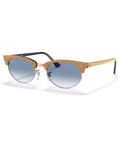 Ray-Ban Sunglasses Unisex Clubmaster Oval - Wrinkled Beige Frame Blue Lenses 52-19 - Black