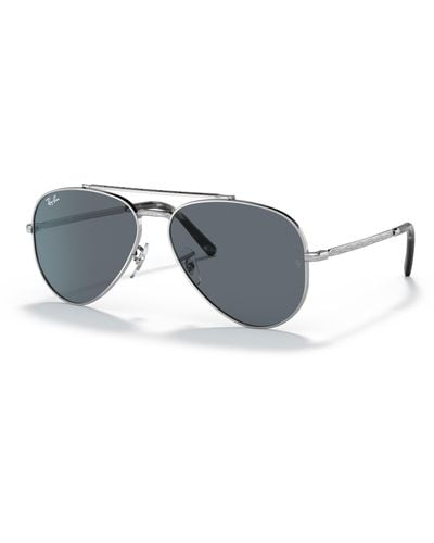Ray-Ban New Aviator Sunglasses Silver Frame Blue Lenses 55-14 - Black