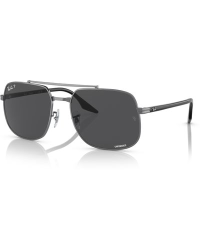 Ray-Ban Polarized Dark Gray Square Sunglasses - Black