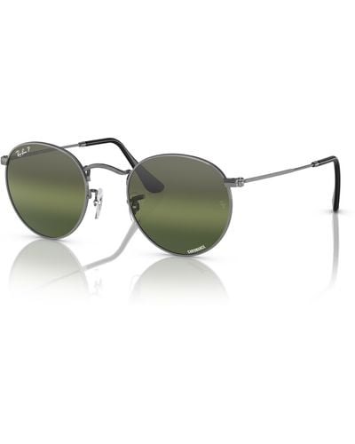Ray-Ban Round Metal Chromance Sunglasses Frame Silver Lenses Polarized - Black