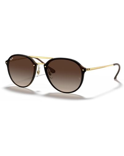 Ray-Ban Sunglasses Unisex Blaze Double Bridge - Gold Frame Brown Lenses 61-14 - Black