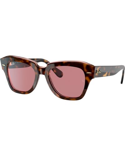 Ray-Ban State Street @collection Zonnebrillen Havana On Transparent Pink Montuur Violet Glazen 49-20 - Zwart