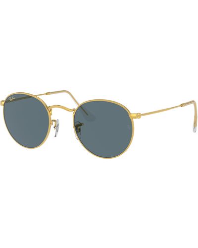 Ray-Ban Round Metal Legend Gold Sunglasses Frame Blue Lenses - Black