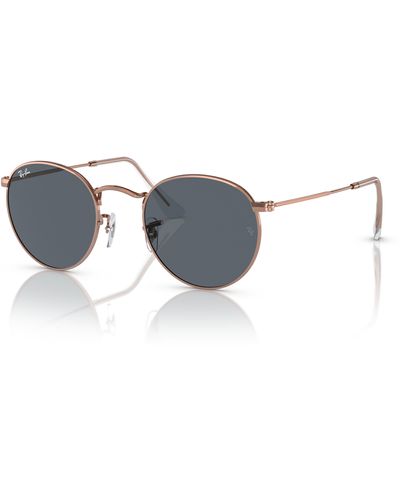 Ray-Ban Round Metal Sunglasses -copper Frame Blue Lenses - Black