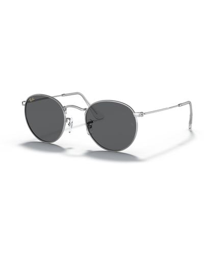 Ray-Ban Sunglasses Man Round Metal Legend Gold - Shiny Silver Frame Gray Lenses 53-21 - Black