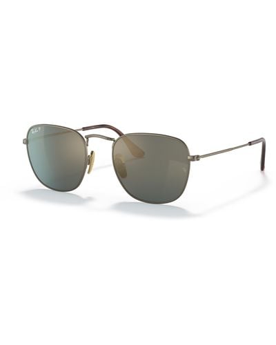 Ray-Ban Frank Titanium Sonnenbrillen Gold Fassung Blau Glas Polarisiert 51-20 - Schwarz