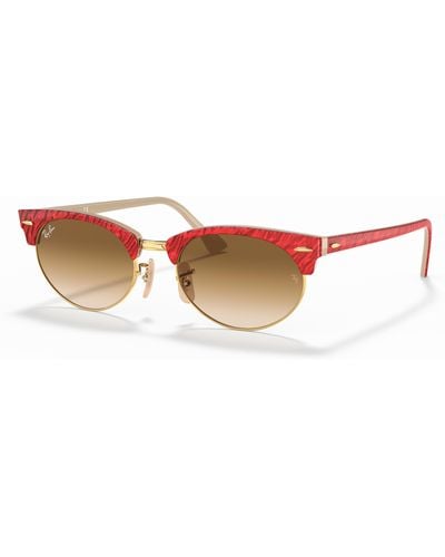 Ray-Ban Sunglasses Unisex Clubmaster Oval - Wrinkled Red Frame Brown Lenses 52-19 - Black