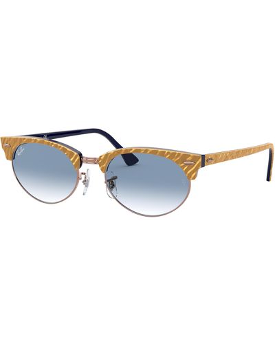 Ray-Ban Sunglasses Unisex Clubmaster Oval - Wrinkled Beige Frame Blue Lenses 52-19 - Black