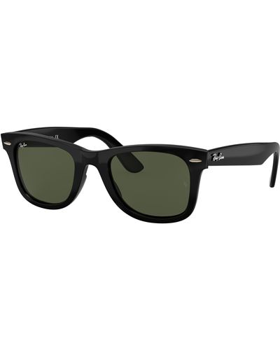 Ray-Ban Rb2140f Original Wayfarer Asian Fit Sunglasses, Black/green, 52 Mm